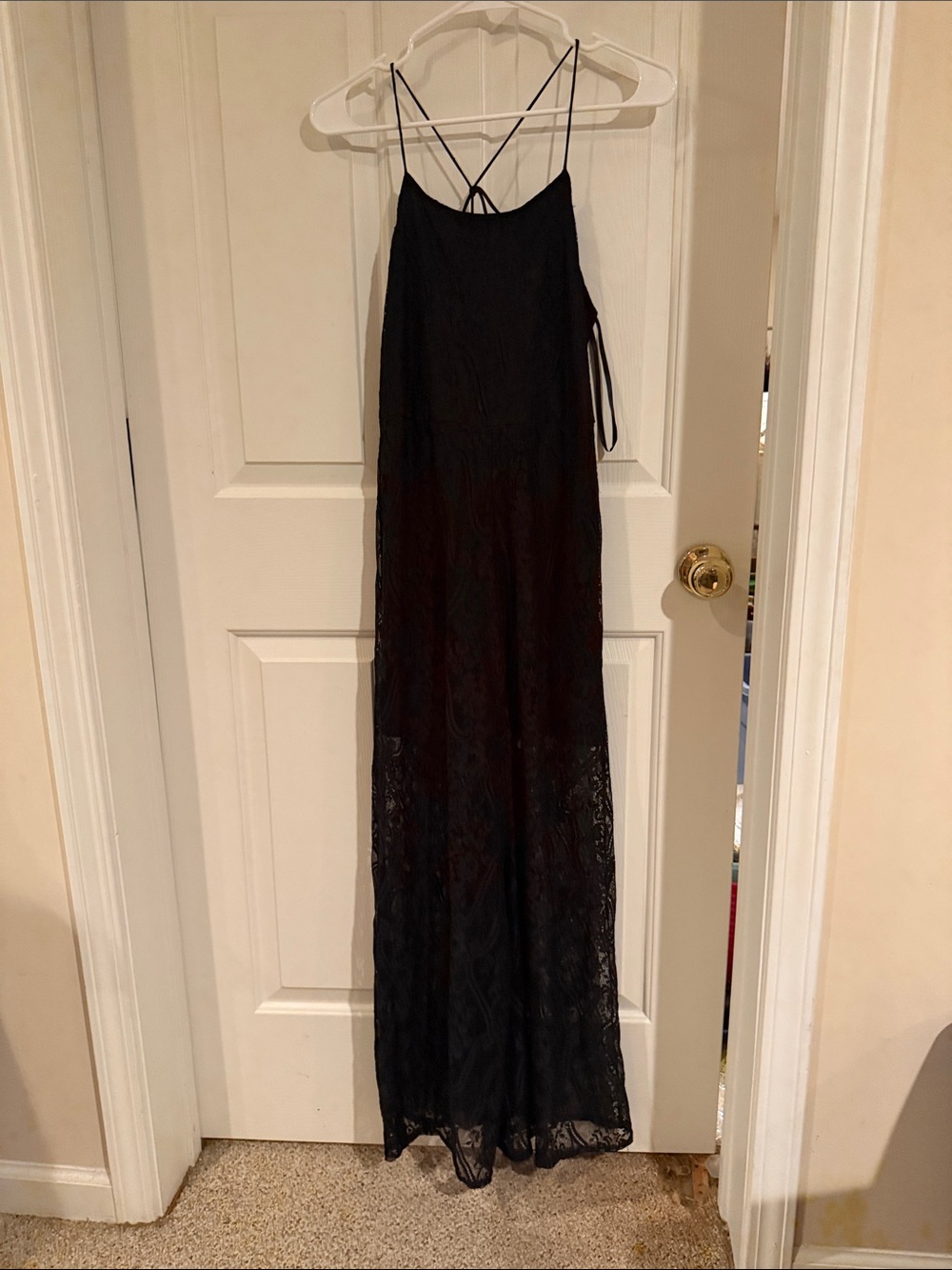 fab'rik Black Lace Maxi Dress with Strappy Back
